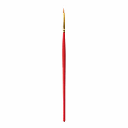 Red paintbrush with a gold ferrule on a white background