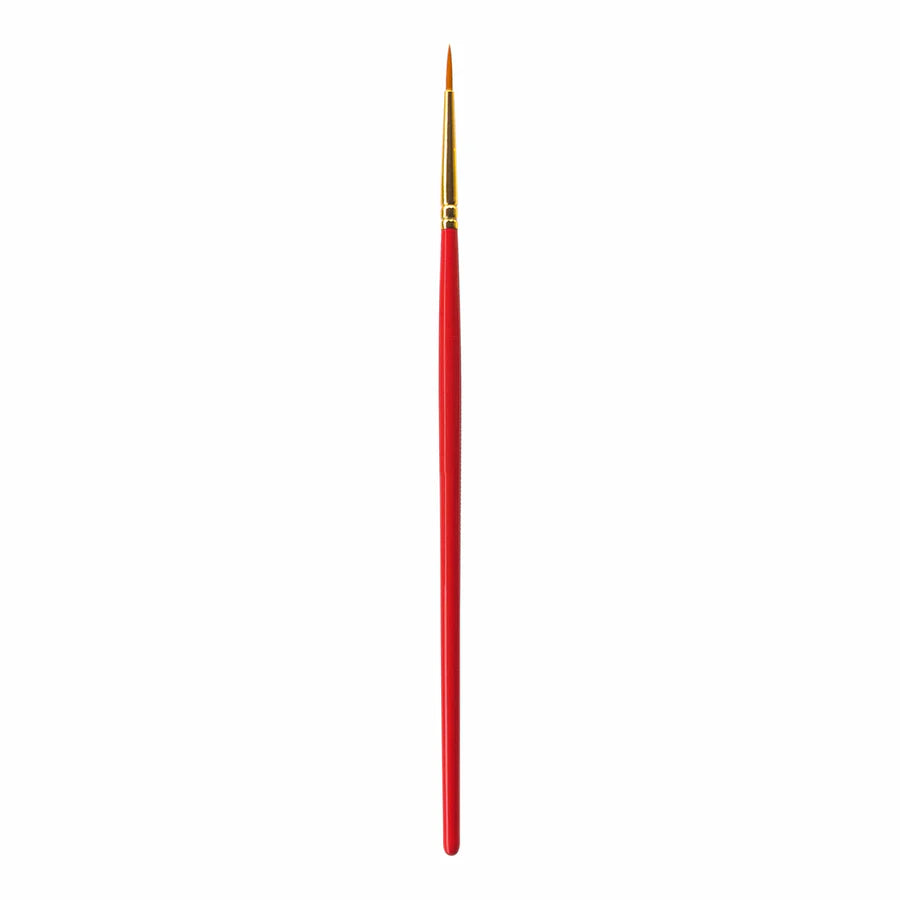 Red paintbrush with a gold ferrule on a white background