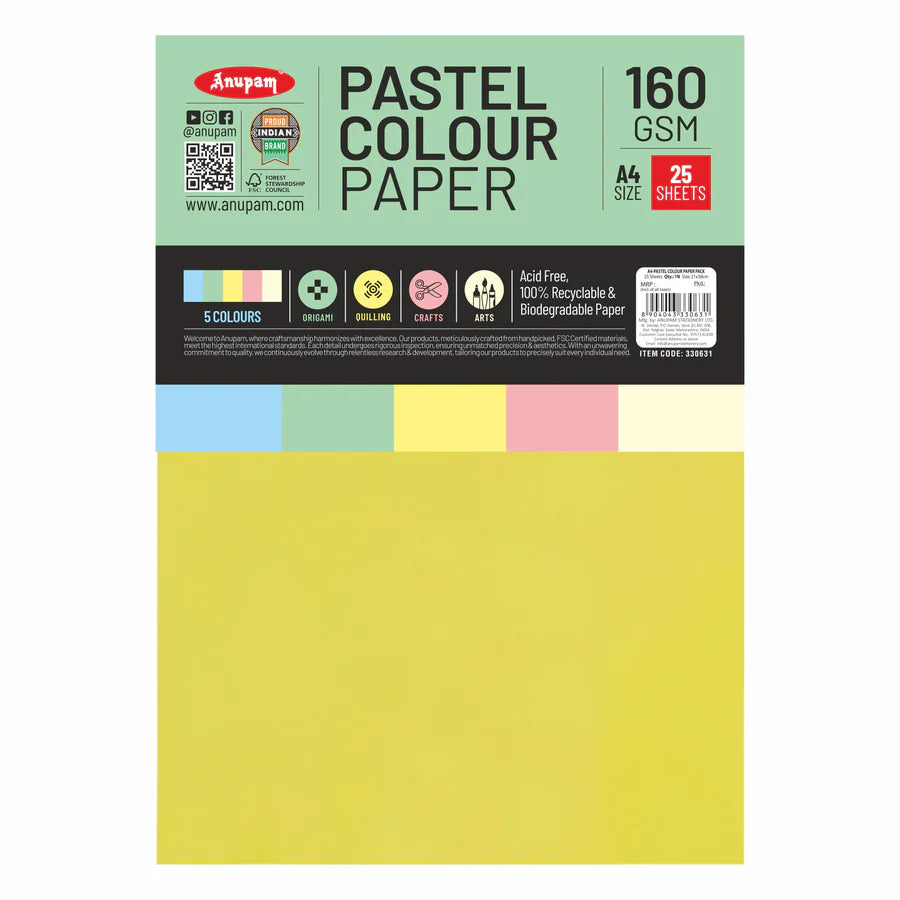 Pack of Anupam pastel color paper with a green label on a white background
