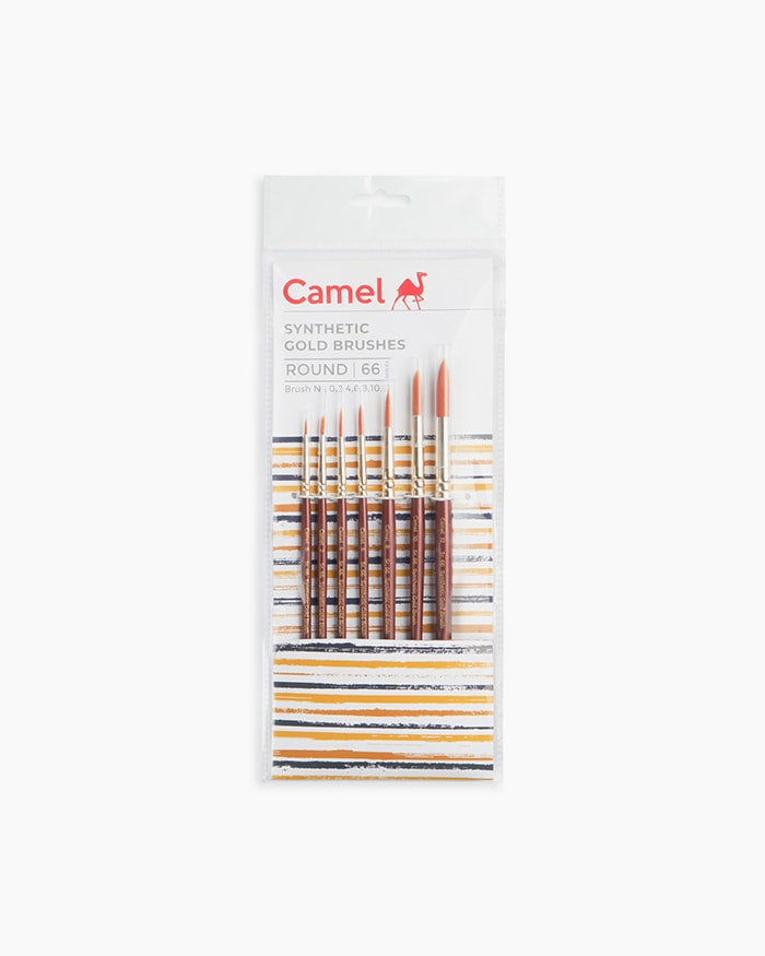 Pack of Camel synthetic gold brushes on a white background