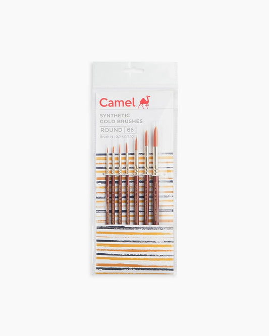 Pack of Camel synthetic gold brushes on a white background