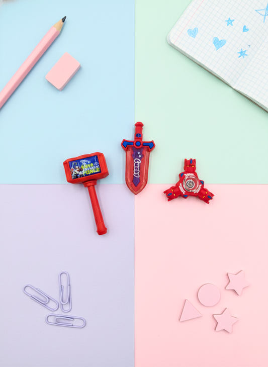 Colorful stationery items on a pastel background