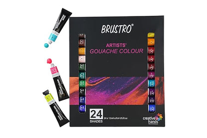 Brustro Artists' Gouache Colour set with sample tubes on a white background