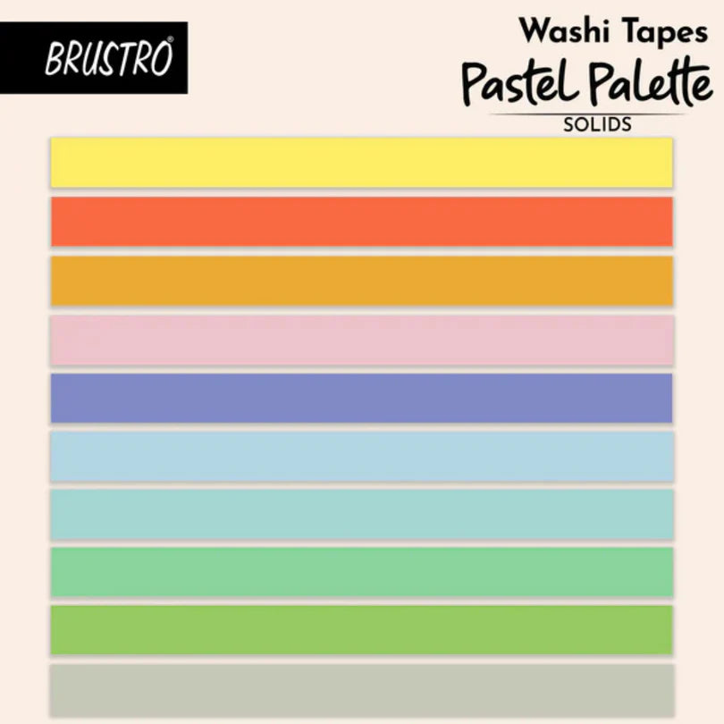 Set of washi tapes in pastel colors with BRUSTRO branding on a beige background