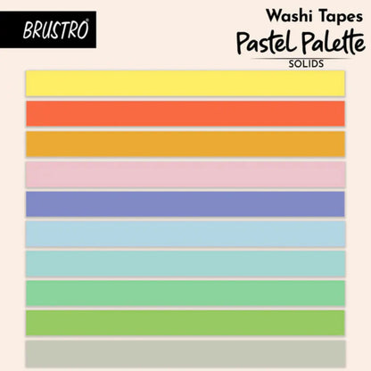 Set of washi tapes in pastel colors with BRUSTRO branding on a beige background