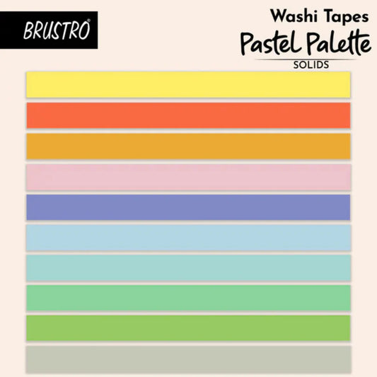Brustro Washi Masking Tapes Pastel Palette Solids Shade -15mm X 5mtrs (Set of 10)