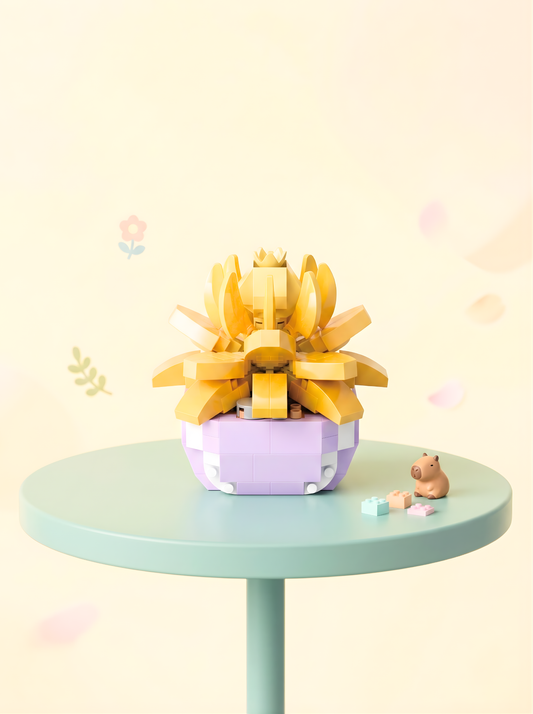 Decorative flower arrangement on a small round table with a light background