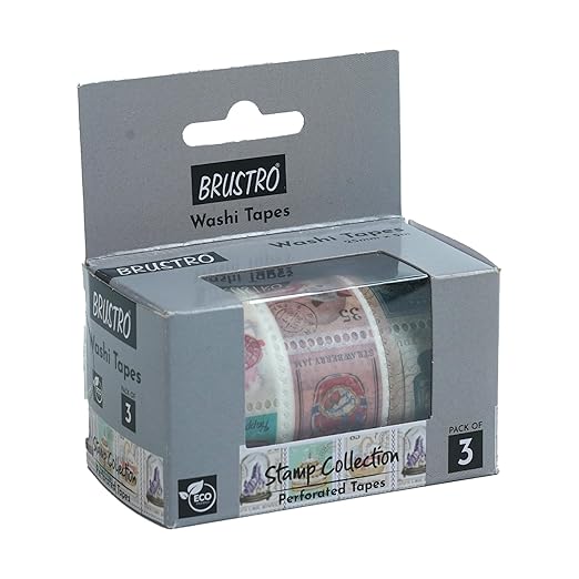 Packaged washi tapes with Brustro branding on a white background