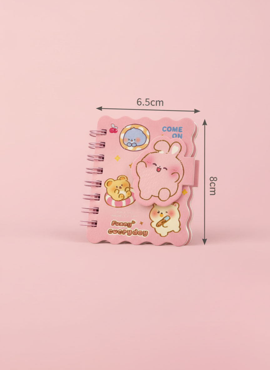 Cute Bunny & Bear Mini Spiral Notebook - A7 Size