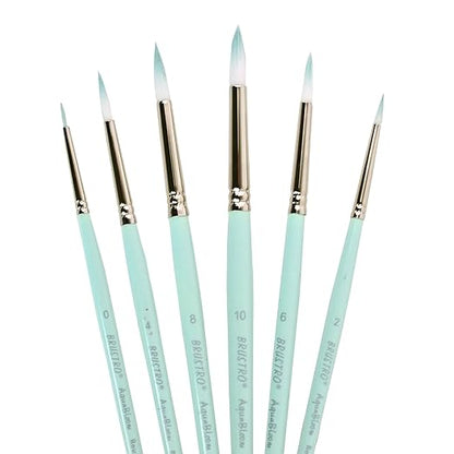 Set of paint brushes with light blue handles on a white background