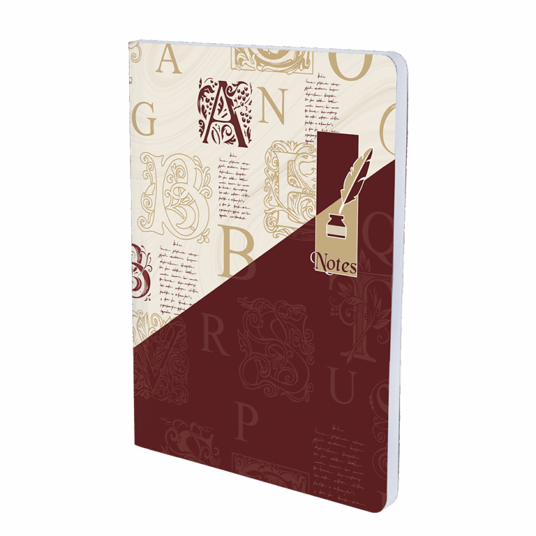 Notebook with decorative cover on a gray background