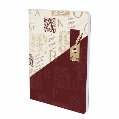 Notebook with decorative cover on a gray background