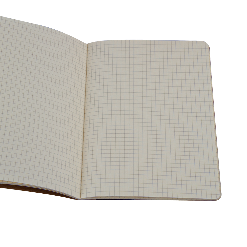 Open notebook with grid paper on a white background