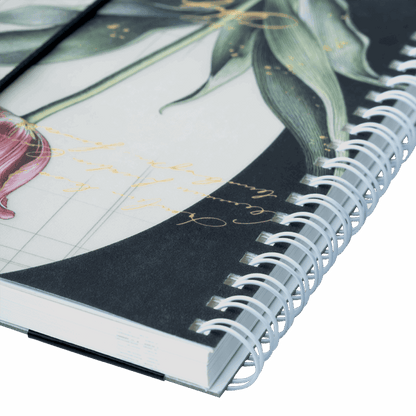 Spiral-bound notebook with floral design on cover