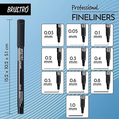 BRUSTRO fineliners with various line widths on a blue background