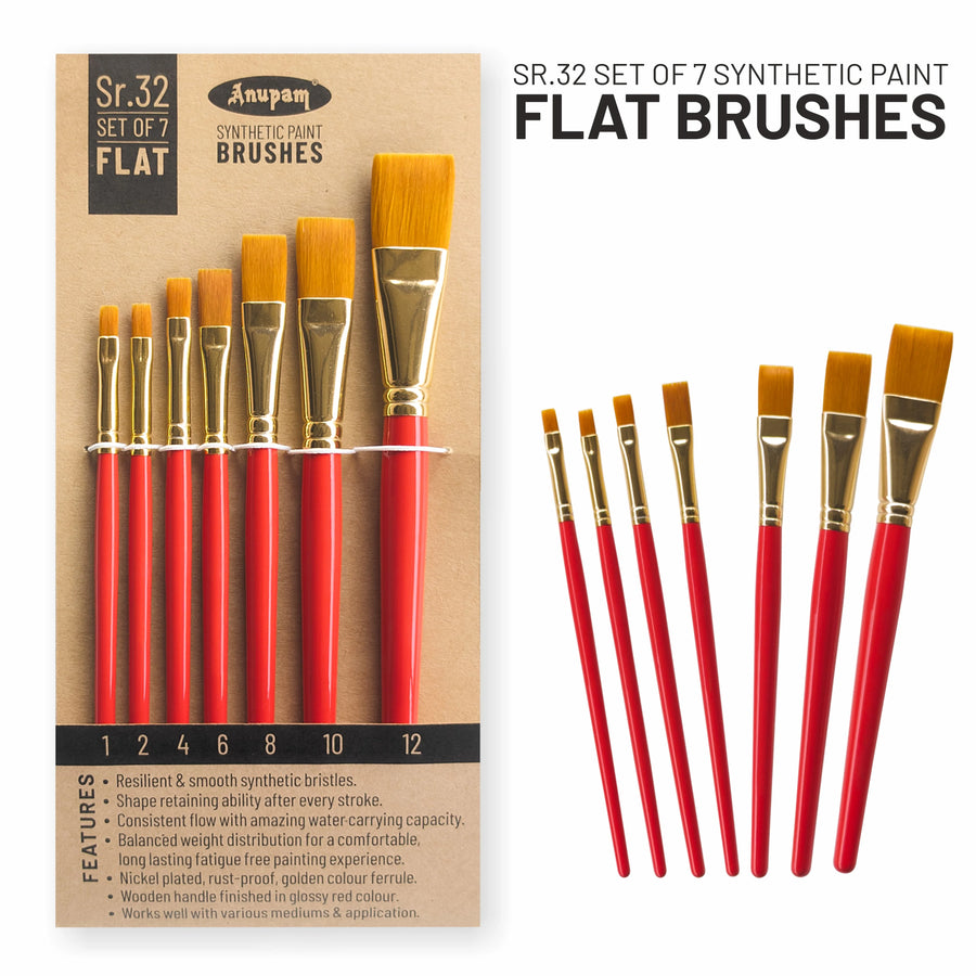 Anupam Flat Synthetic Painting Brush Set of 7pc (Sr. 32)