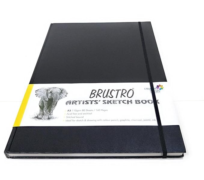 Black artists' sketchbook with visible branding on a white background