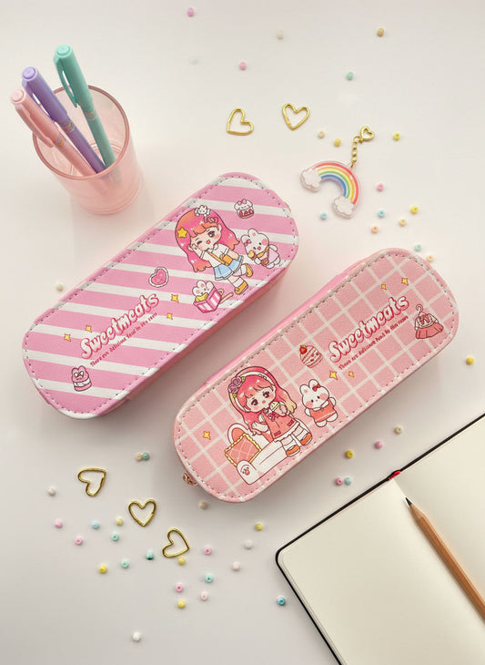 Kawaii Sweetmeats Pink Double Zipper Pencil Case