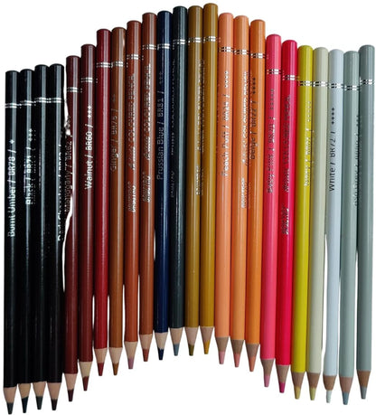 Set of colored pencils in various colors on a white background