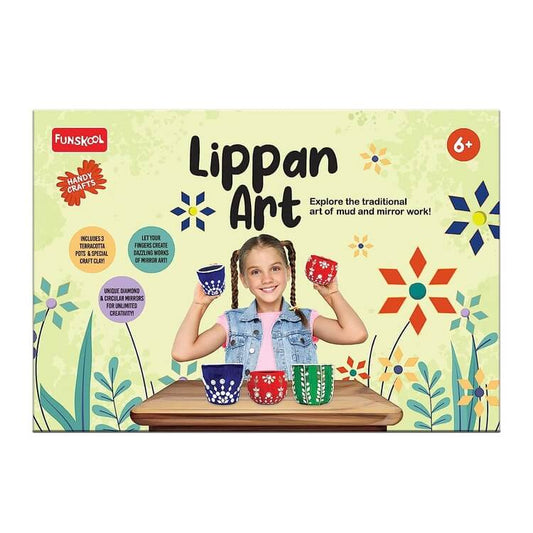 Lippan Art craft kit packaging with a child holding colorful cups against a floral background