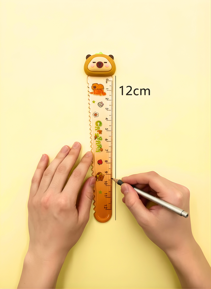 Children's height chart with cartoon lion design on a yellow background