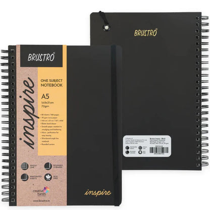 Two black spiral-bound notebooks with 'Brustro' branding on a white background