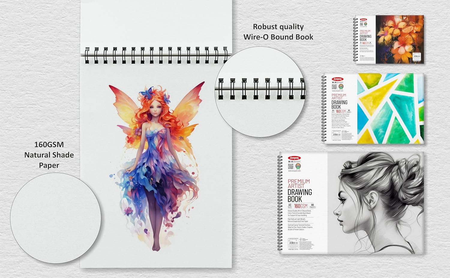 Notebook with colorful fairy illustration on a gray background