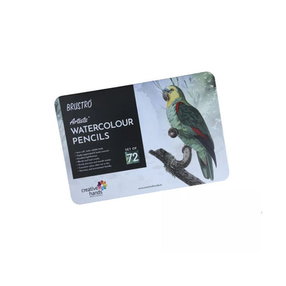 Brustro watercolor pencils set with a parrot illustration on the packaging