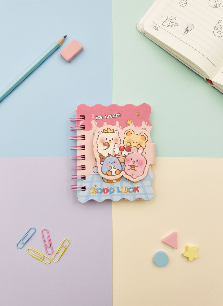 Cute Ice Cream Bear Mini Spiral Notebook - A7 Size