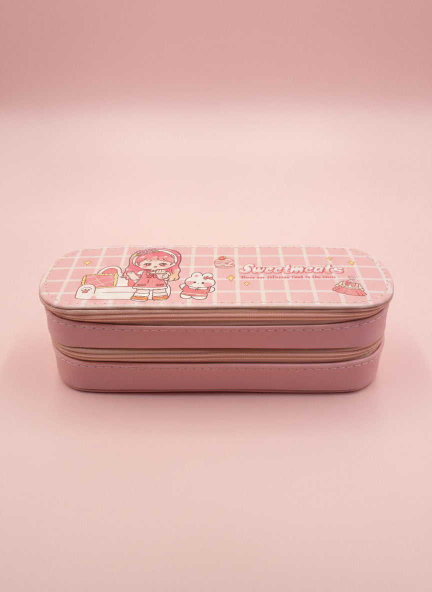 Kawaii Sweetmeats Pink Double Zipper Pencil Case