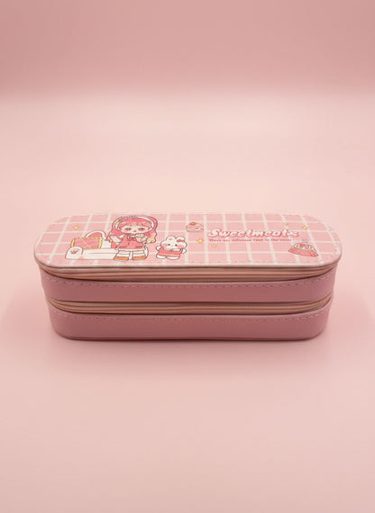 Kawaii Sweetmeats Pink Double Zipper Pencil Case