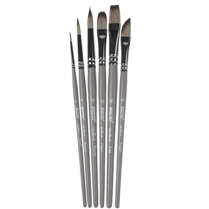 Set of paint brushes with silver ferrules on a white background