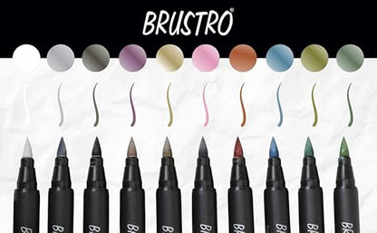 Brustro markers with color swatches on a white background