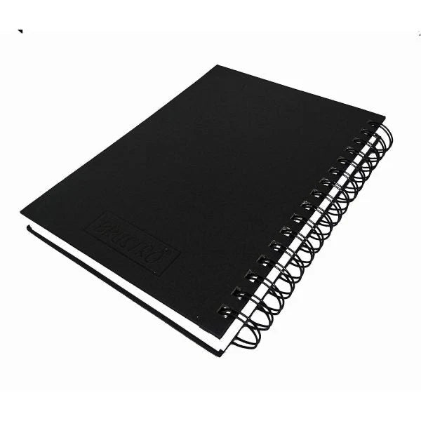 Black notebook with wire binding on a white background