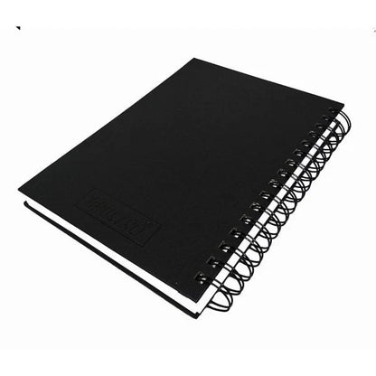 Black notebook with wire binding on a white background