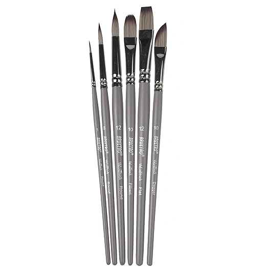 Set of paint brushes with silver ferrules on a white background