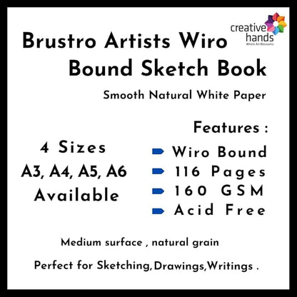 Brustro Artists Wiro Bound Sketch Book description with features and specifications.