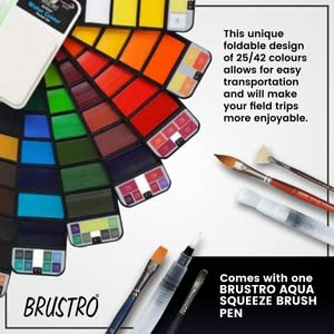 BRUSTRO watercolor paint set with brushes on a white background