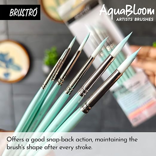 Set of BRUSTRO AquaBloom artists' brushes with a blurred background