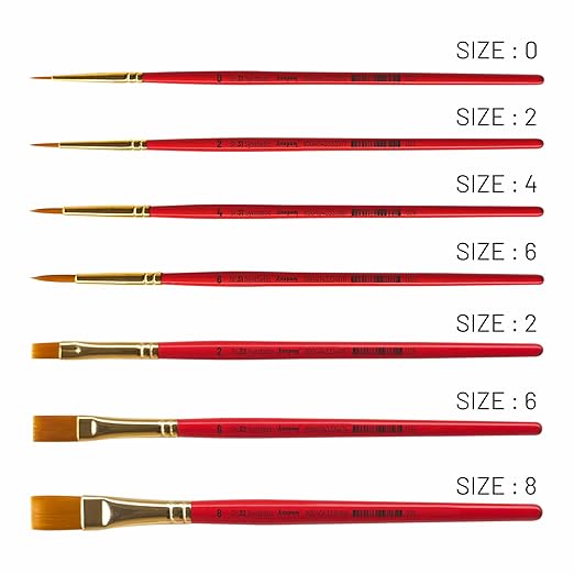 Set of red paintbrushes with varying sizes on a white background