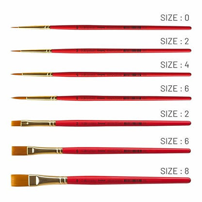 Set of red paintbrushes with varying sizes on a white background
