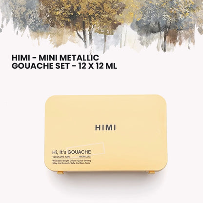 HIMI - Mini Metallic Gouache Paints |12 ml Jelly Cups x 12 Colours |Yellow Case