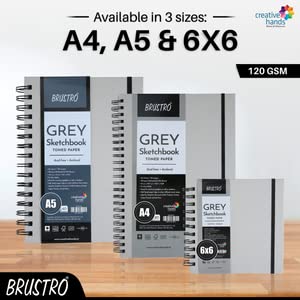 Brustro Toned Paper - Grey Sketchbook | A4,6X6| 120 GSM | Wiro Bound