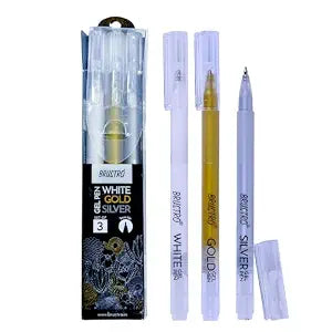 Brustro Assorted Gel Pen (White , Gold and Silver)|1mm Metal Tip - Set of 3