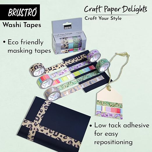 Brustro washi tapes with packaging on a light green background