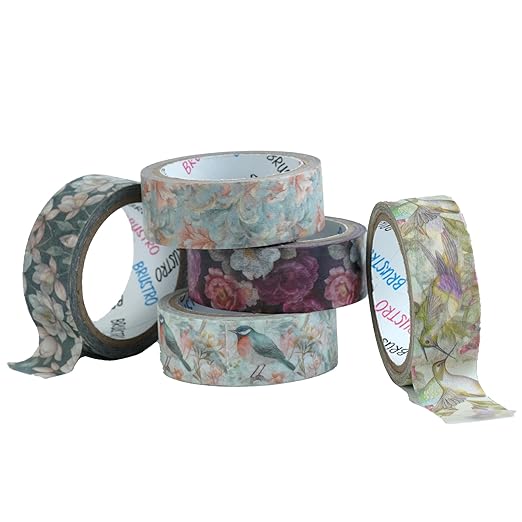 Set of floral-patterned tape rolls on a white background