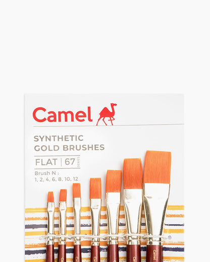 Camel synthetic gold brushes packaging with brushes displayed on a white background