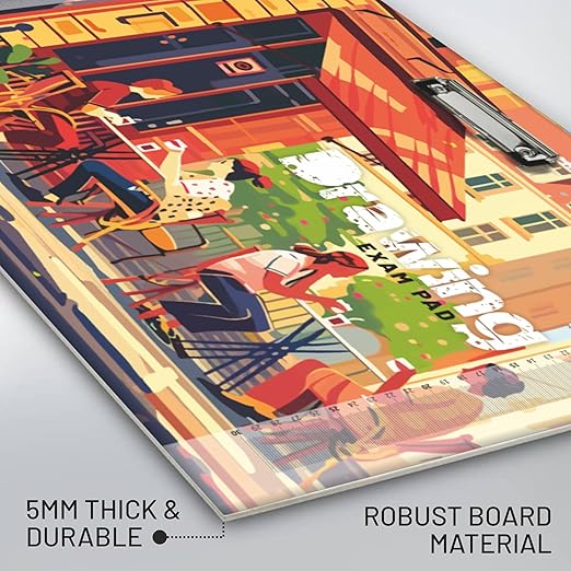 Colorful clipboard with artistic design on a gray background