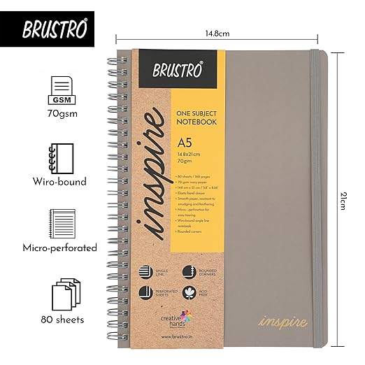 Brustro notebook with specifications on a white background