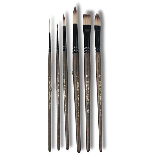 Set of paint brushes with black handles and brown bristles on a white background